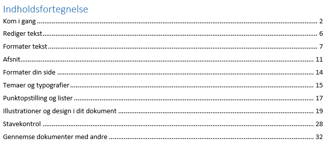 billede 1 Indholdsfortegnelse i Word