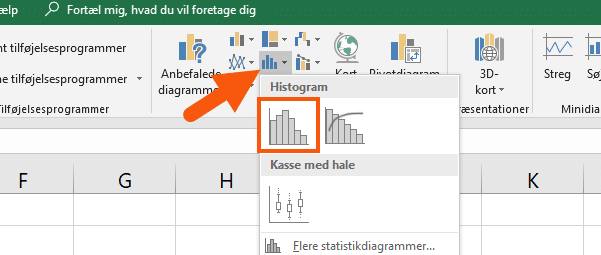 Vælg histogram Excel indsæt histogram