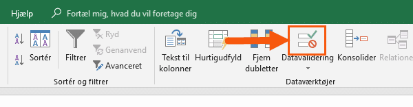 Datavalidering fra båndet i Excel