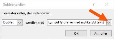 Excel vis dubletværdier vælg farve Excel betinget formatering dubletværdier vælg formatering