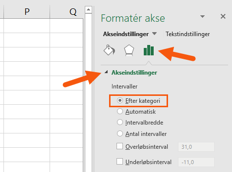 Excel formatér diagramområde vandret akse Excel formatér diagramområde vandret akseindstillinger