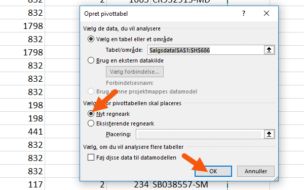 Vælg placering af pivottabel Excel vælg placering af pivottabel