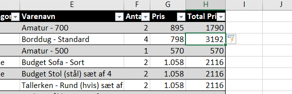 Tabel kopier formel automatisk Excel tabel automatisk kopiering af formel
