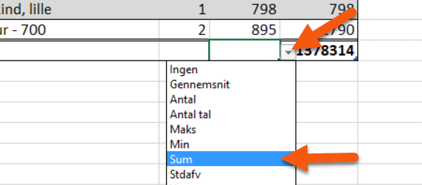 Rækken Total Excel tabel rækken total
