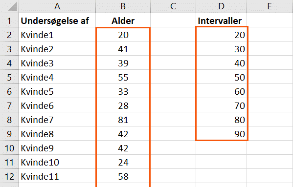 9 Excel data til histogram ved analysis toolpak