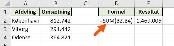 Excel SUM formel eksempel Excel SUM formel eksempel