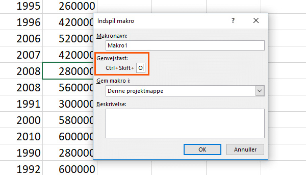 Excek genvejstast til at afspille makro Excek genvejstast til at afspille makro