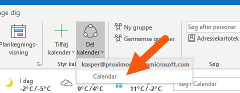 Outlook del kalender hjem fane vælg kalender Outlook del kalender hjem fane vælg kalender