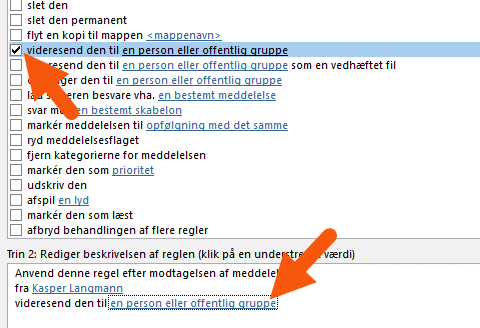 Outlook vælg hvem mailen skal videresendes til