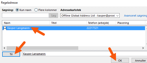Outlook vælg modtager af videresendte emails