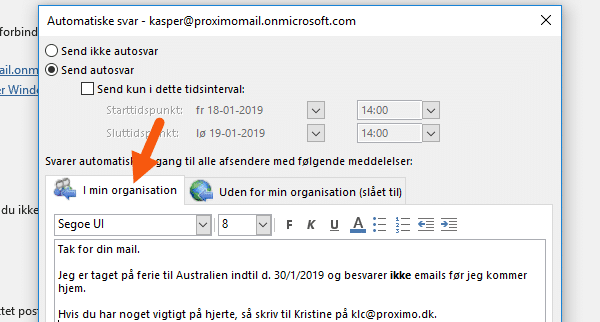 Outlook send autosvar til alle i min organisation Outlook send autosvar til alle i min organisation