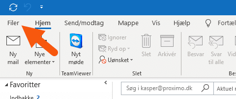 Outlook fanen filer på båndet