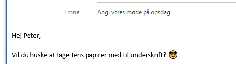 Outlook vælg smiley og indsæt i tekst