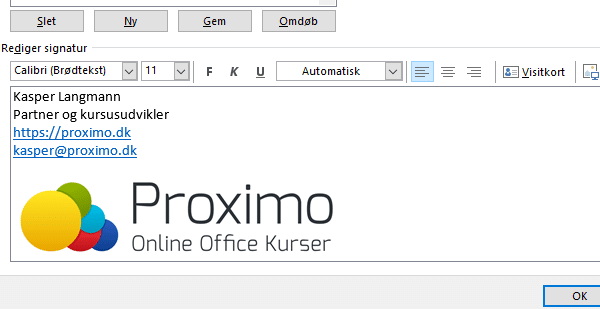 Outlook færdigt resultat logo i email signatur Outlook færdigt resultat logo i email signatur