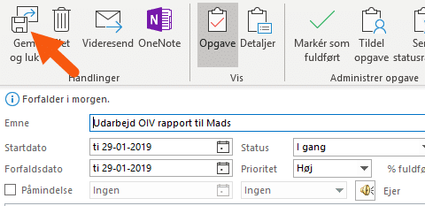 Outlook ændre opgave og gem og luk Outlook ændre opgave og gem og luk