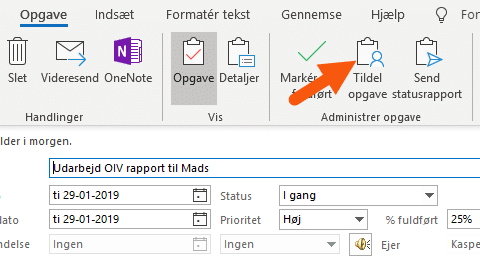 Outlook tildel opgave Outlook tildel opgave