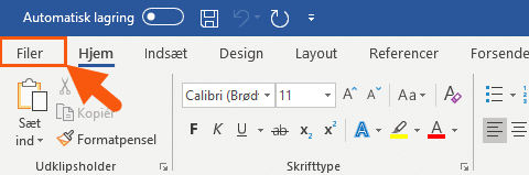 Word fanen filer på båndet
