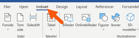 Word Indsæt fanen på båndet Word Indsæt fanen på båndet