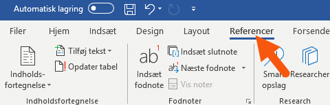 Word gå til referencer fanen Word gå til referencer fanen