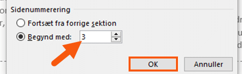 Start sektion med sidetal 3 word Start sektion med sidetal 3 word