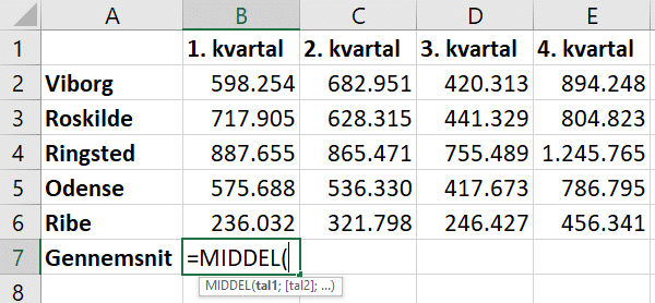 Indtast MIDDEL funktion i celle Excel til at finde gennemsnit Indtast MIDDEL funktion i celle Excel til at finde gennemsnit