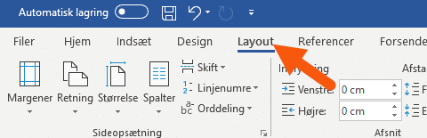 Word gå til layout fanen på båndet Word gå til layout fanen på båndet