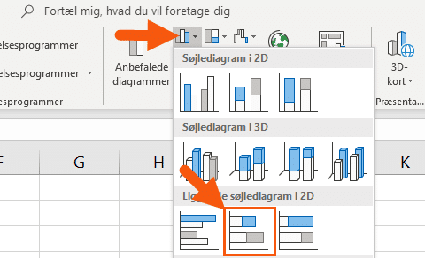Indsæt stablet liggende søjlediagram Indsæt stablet liggende søjlediagram