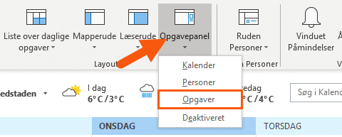 Outlook tilføj opgavepanel til kalender