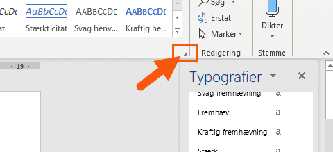 Word flere typografier