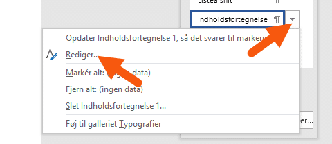 Word typografier oversigt ændre specifik typografi indholdsfortegnelse
