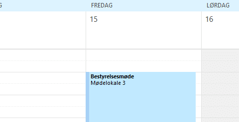 Outlook invitation til møde set fra kalender