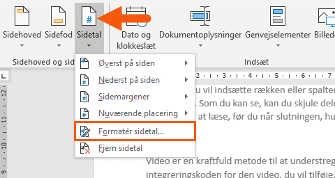 Formater sidetal ved sektionsskift word Formater sidetal ved sektionsskift word