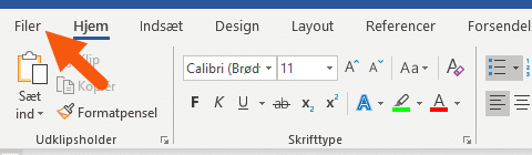 Word klik på fanen filer