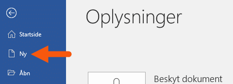 Word åben nyt dokument via fanen Filer