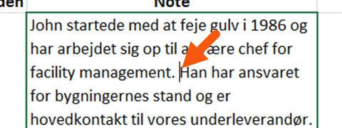 Placer markøring ved linjeskift Excel