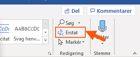 Erstat i word fra hjem-fanen Erstat i word fra hjem-fanen