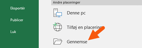Excel gem som gennemse