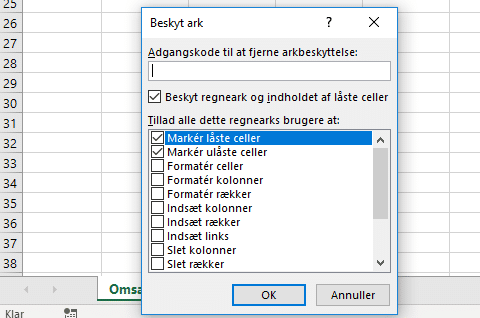 Beskyt ark eventuelt også med adgangskode
