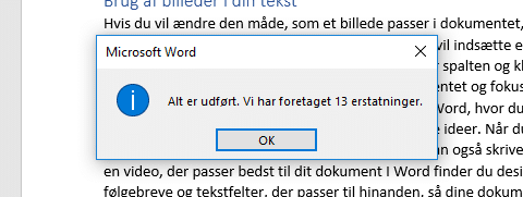 Resultat efter søg og erstat Resultat efter søg og erstat