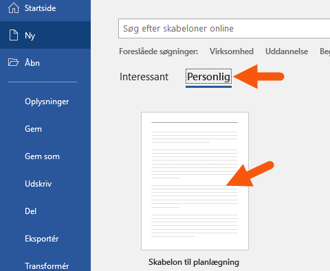 Word åben personlig skabelon