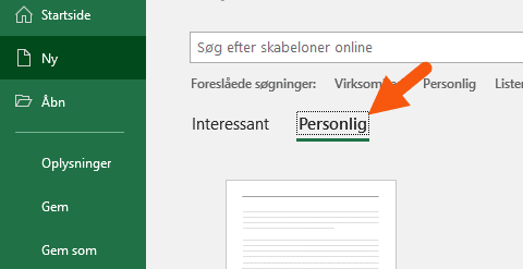 Vælg personlig skabelon
