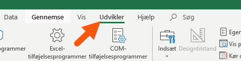 Excel fanen udvikler