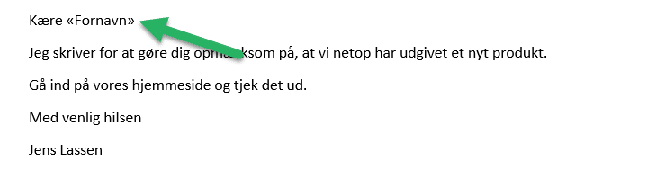 Eksempel på indsætning af specialfelt