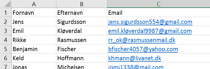 Opstilling af Excel data til brevfletning