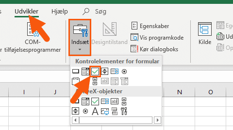 Indsæt kontrolelement afkrydsningsfelt
