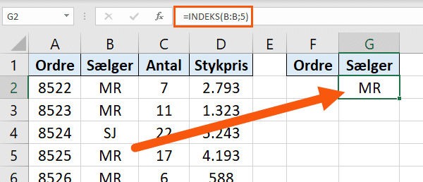 INDEKS funktionen eksempel