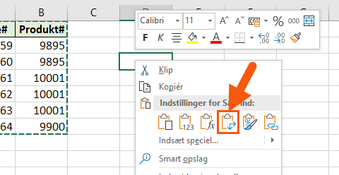 Indsæt som transponering