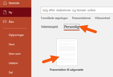 Åben skabelon fra PowerPoint