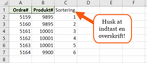 Hjælpekolonne fra 1 til ...