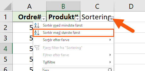 Vend data i omvendt rækkefølge med filter